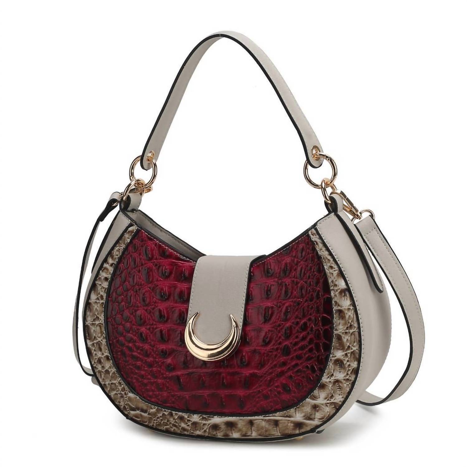 New Mkf Collection Women's Jain Half Moon Croc-Embossed Shoulder Bag In Fuchsia